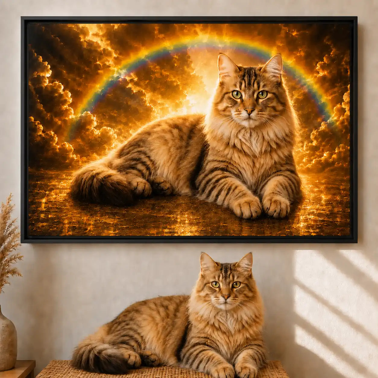 Leinwand Katzen-Portrait „Regenbogenpfote" - Querformat