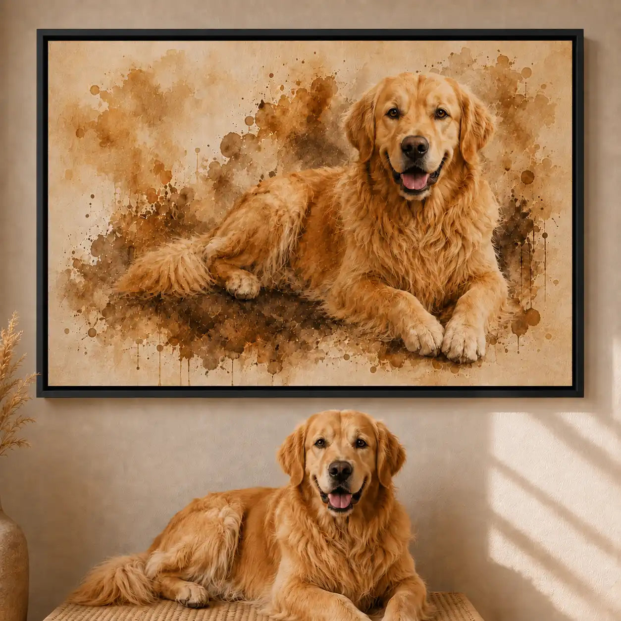 Leinwand Hunde-Portrait „Pfote als Aquarell“ - Querformat
