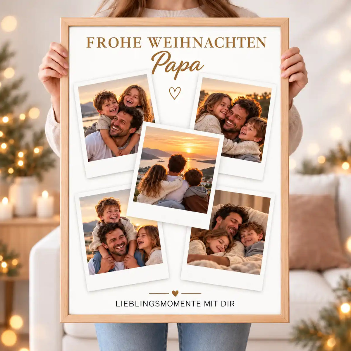Personalisiertes Weihnachtsgeschenk für Papa Wandbild Fotocollage "Frohe Weihnachten" Fotogeschenk Fotos | Poster groß DIN A2