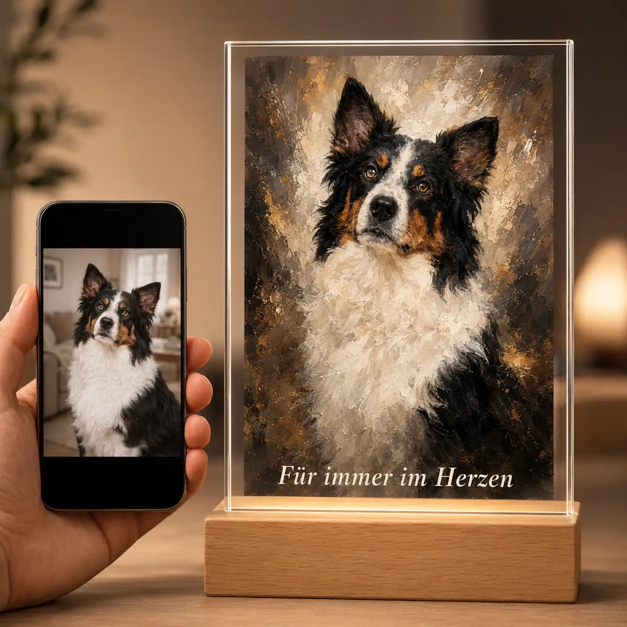 Bild auf Acrylglas Hunde-Portrait „Pfote in Öl“