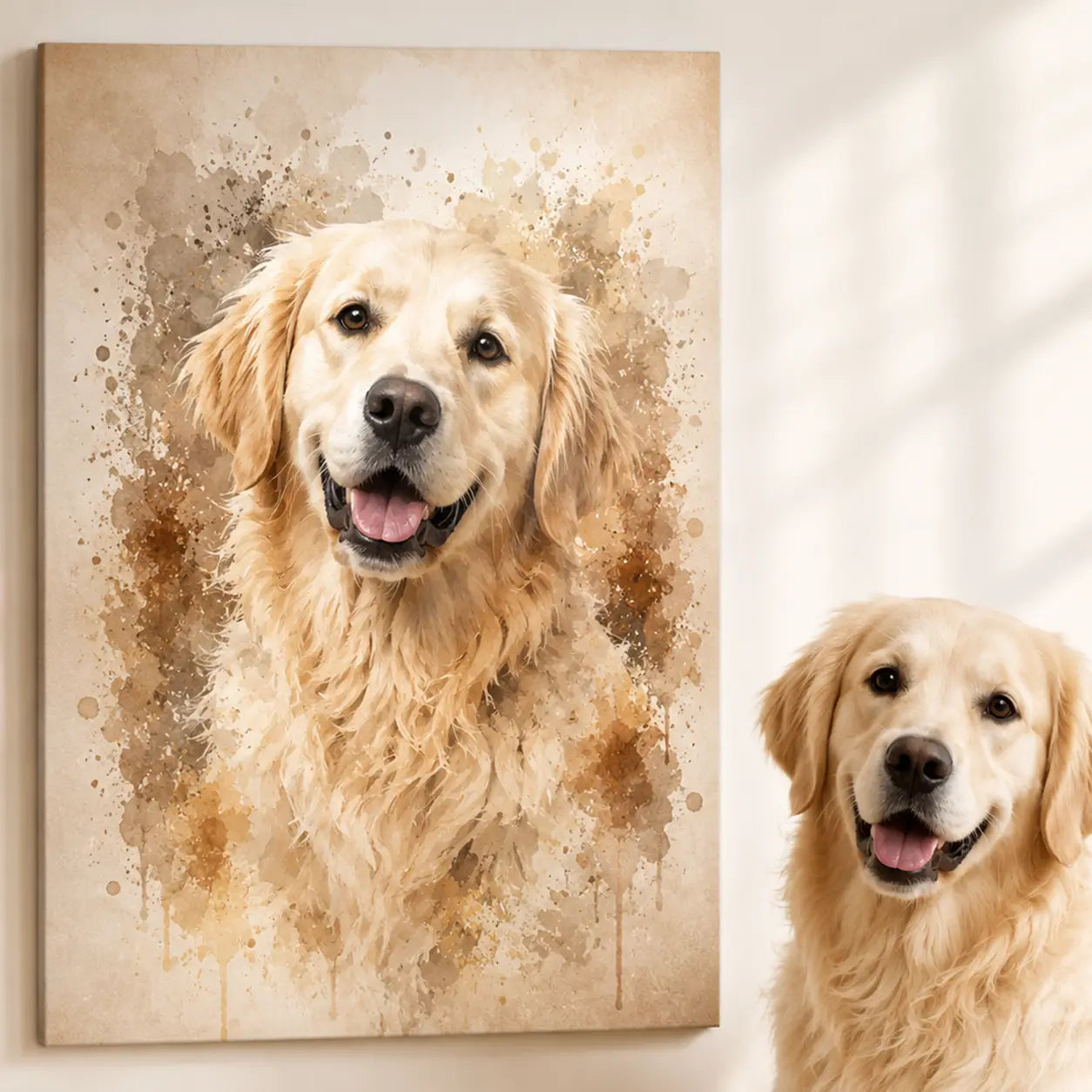Leinwand Hunde-Portrait „Pfote als Aquarell“