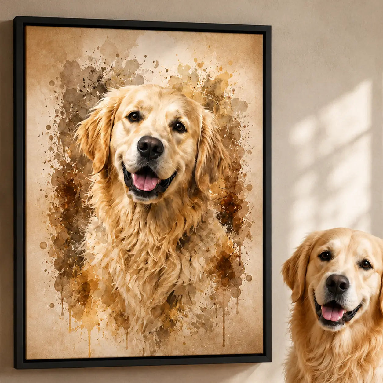 Leinwand Hunde-Portrait „Pfote als Aquarell“