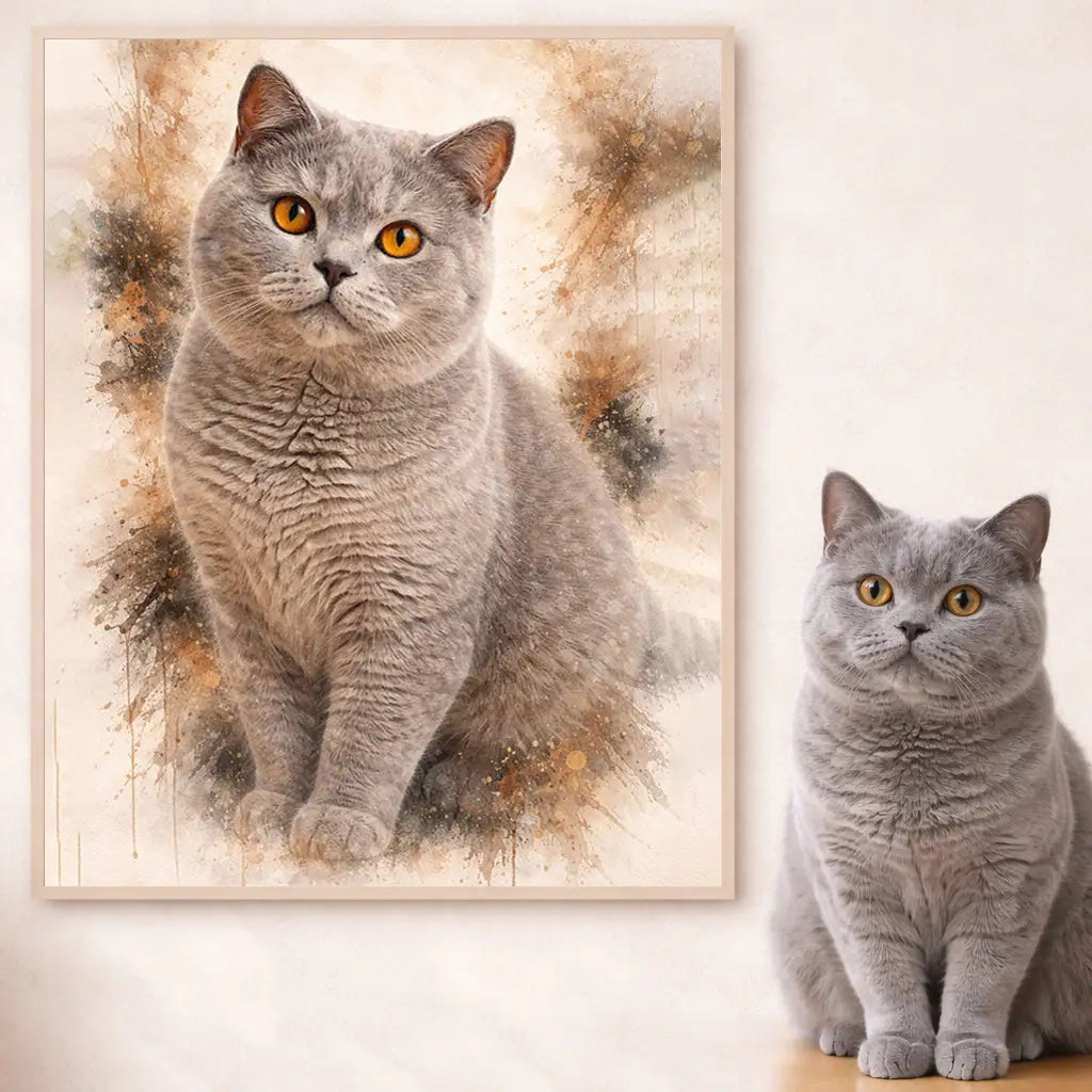 Wandbild Katzen-Portrait „Pfote als Aquarell“