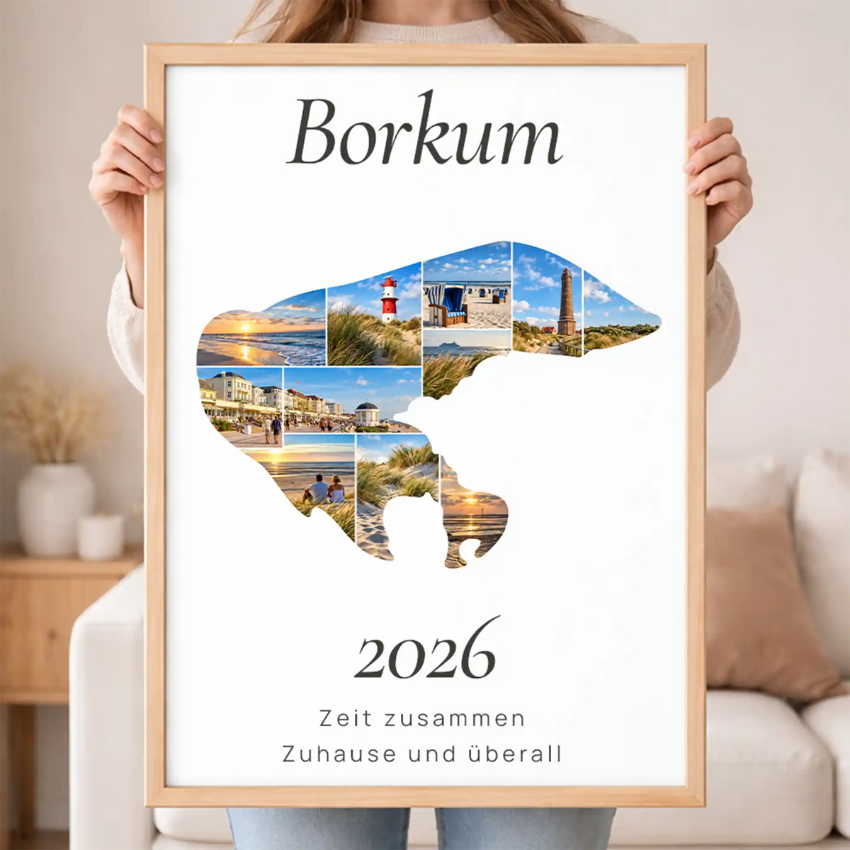 Personalisiertes Borkum  Wandbild "Reisemomente" | Insel-Edition Erinnerung Urlaub Fotogeschenk Fotos Reise | Poster groß DIN A2
