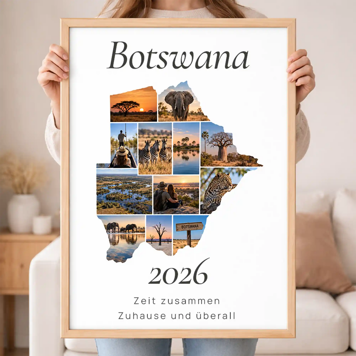 Personalisiertes otswana  Wandbild "Reisemomente" | Länder-Edition Erinnerung Urlaub Fotogeschenk Fotos Reise | Poster groß DIN A2