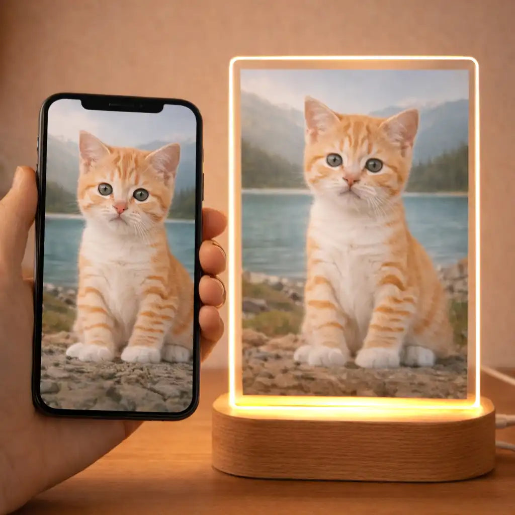 Acrylglas-Lampe Katzen-Portrait „Lieblingspfote“