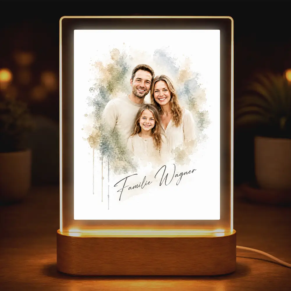 Acrylglas-Lampe Familien-Portrait "Aquarell"