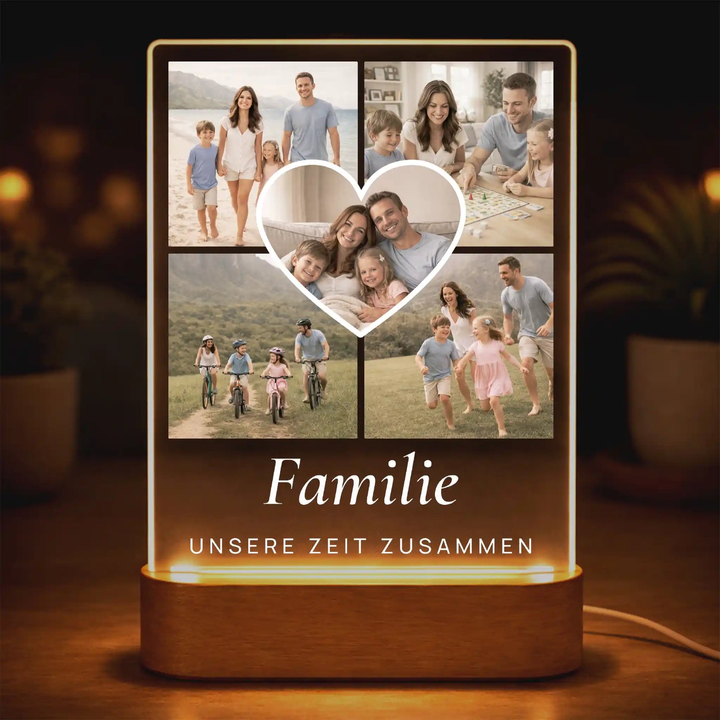 Acrylglas-Lampe Fotocollage "Herzmomente"