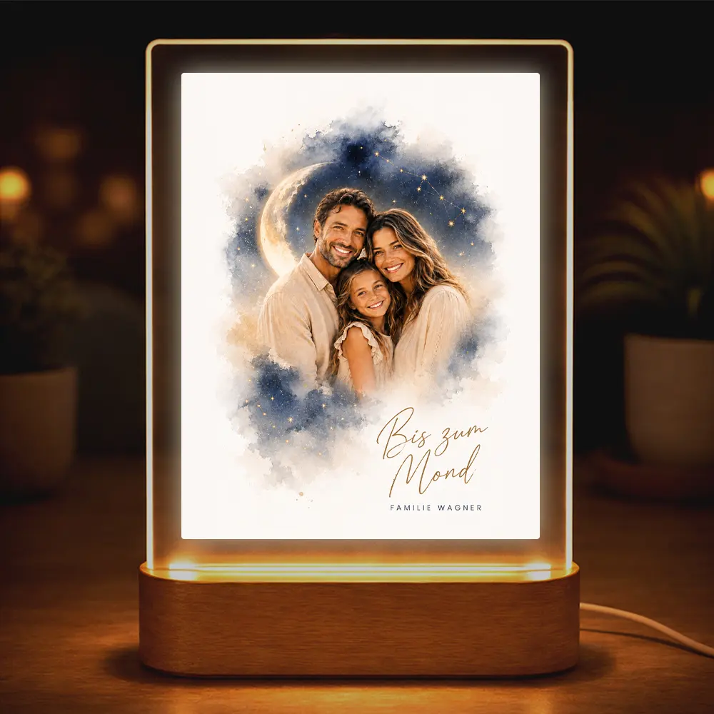 Acrylglas-Lampe Familien-Portrait "Bis zum Mond"