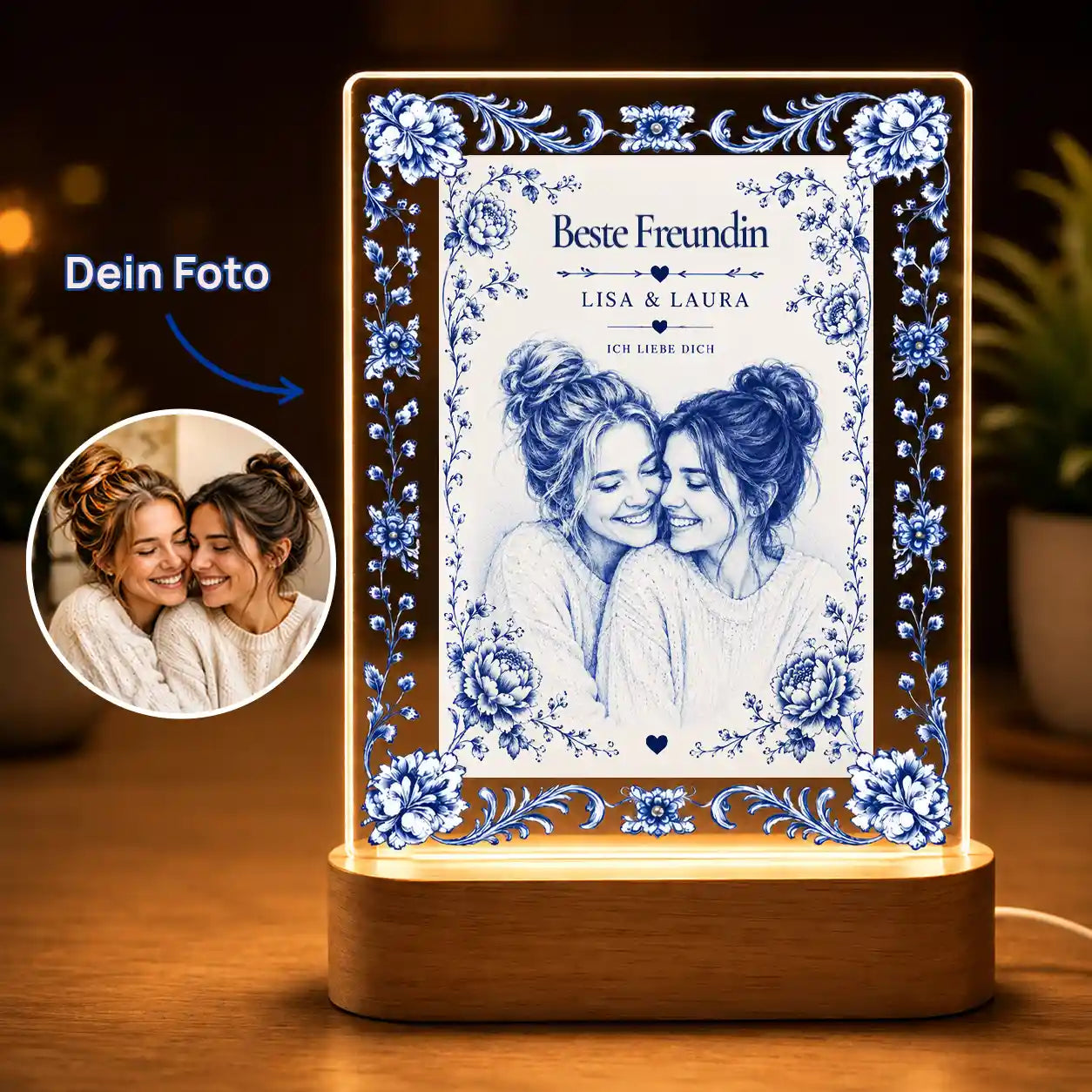 Acrylglas-Lampe Foto Keramik Blau-Weiß Zwiebelmuster