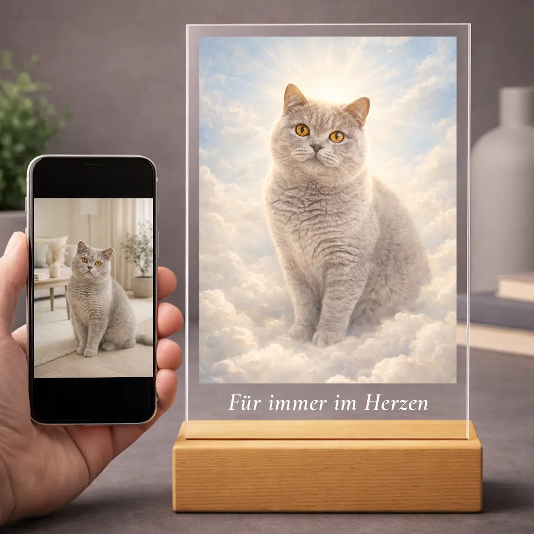 Bild auf Acrylglas Katzen-Portrait „Pfote im Himmel“