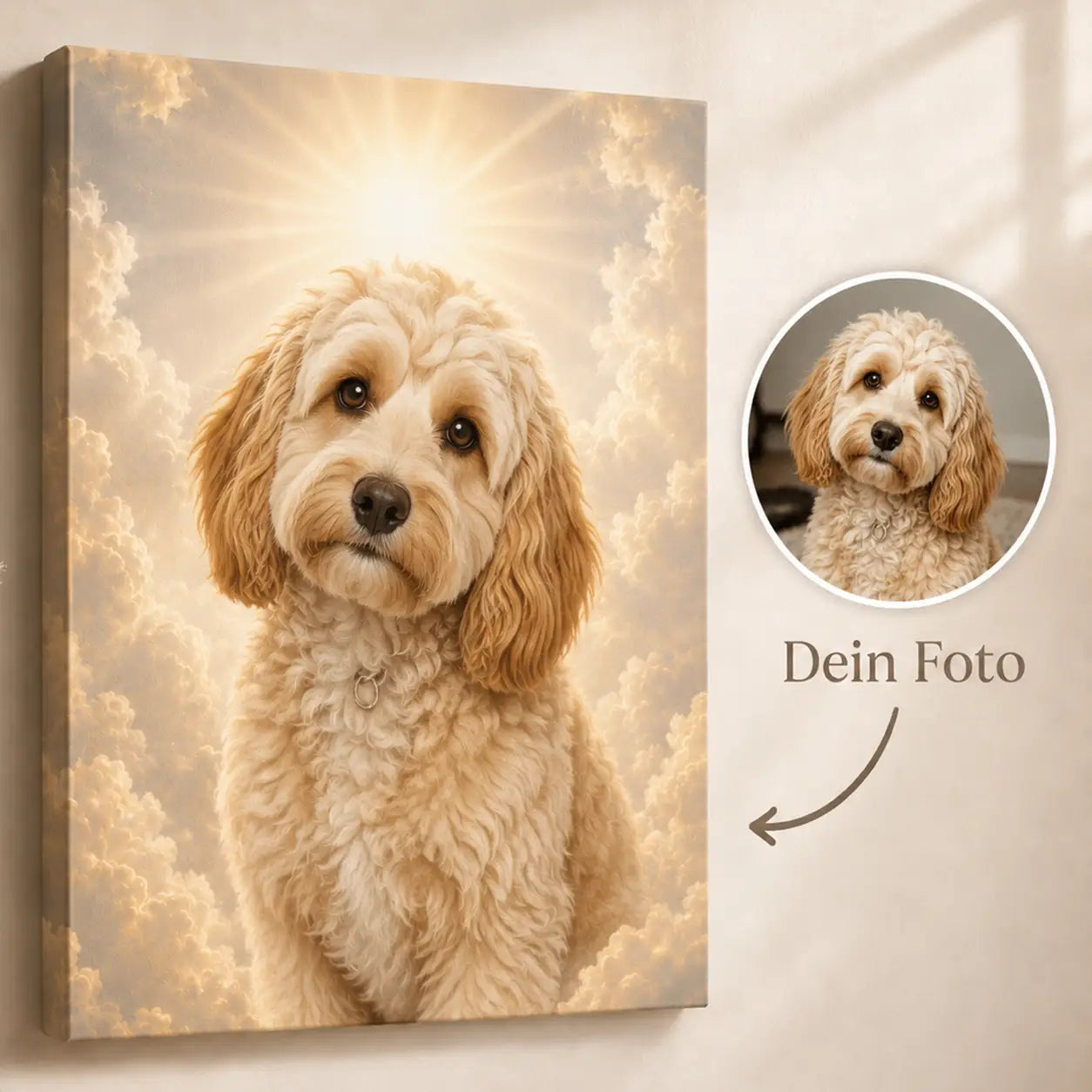 Leinwand Hunde-Portrait „Pfote im Himmel“