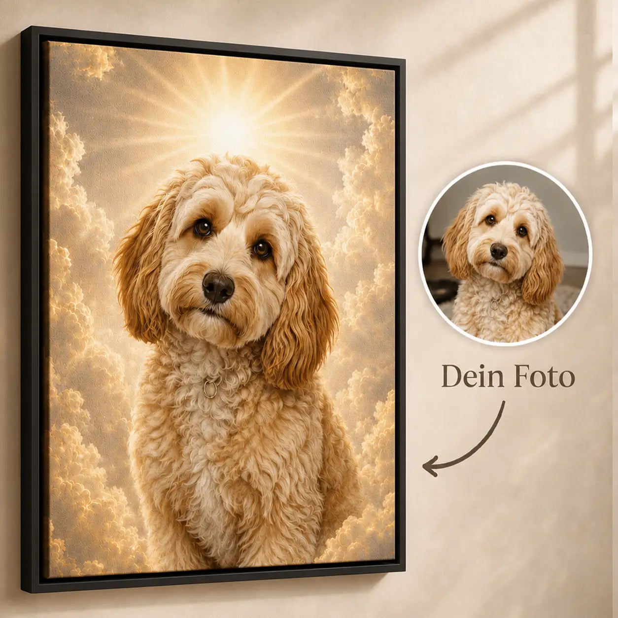 Leinwand Hunde-Portrait „Pfote im Himmel“