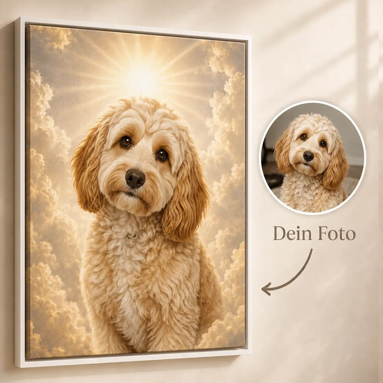 Leinwand Hunde-Portrait „Pfote im Himmel“