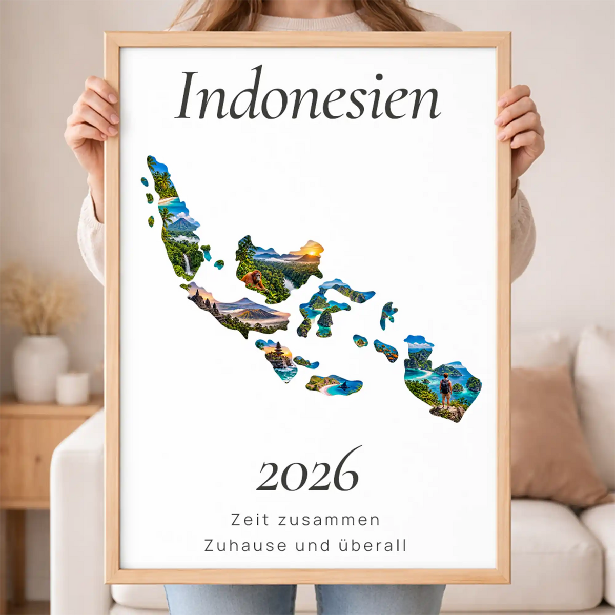 Personalisiertes Indonesien  Wandbild "Reisemomente" | Länder-Edition Erinnerung Urlaub Fotogeschenk Fotos Reise | Poster groß DIN A2