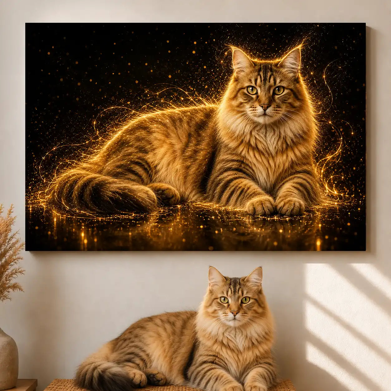 Leinwand Katzen-Portrait „Goldpfote" - Querformat