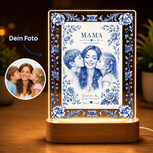 Acrylglas-Lampe "Foto in Keramik Blau-weiß Zwiebelmuster"