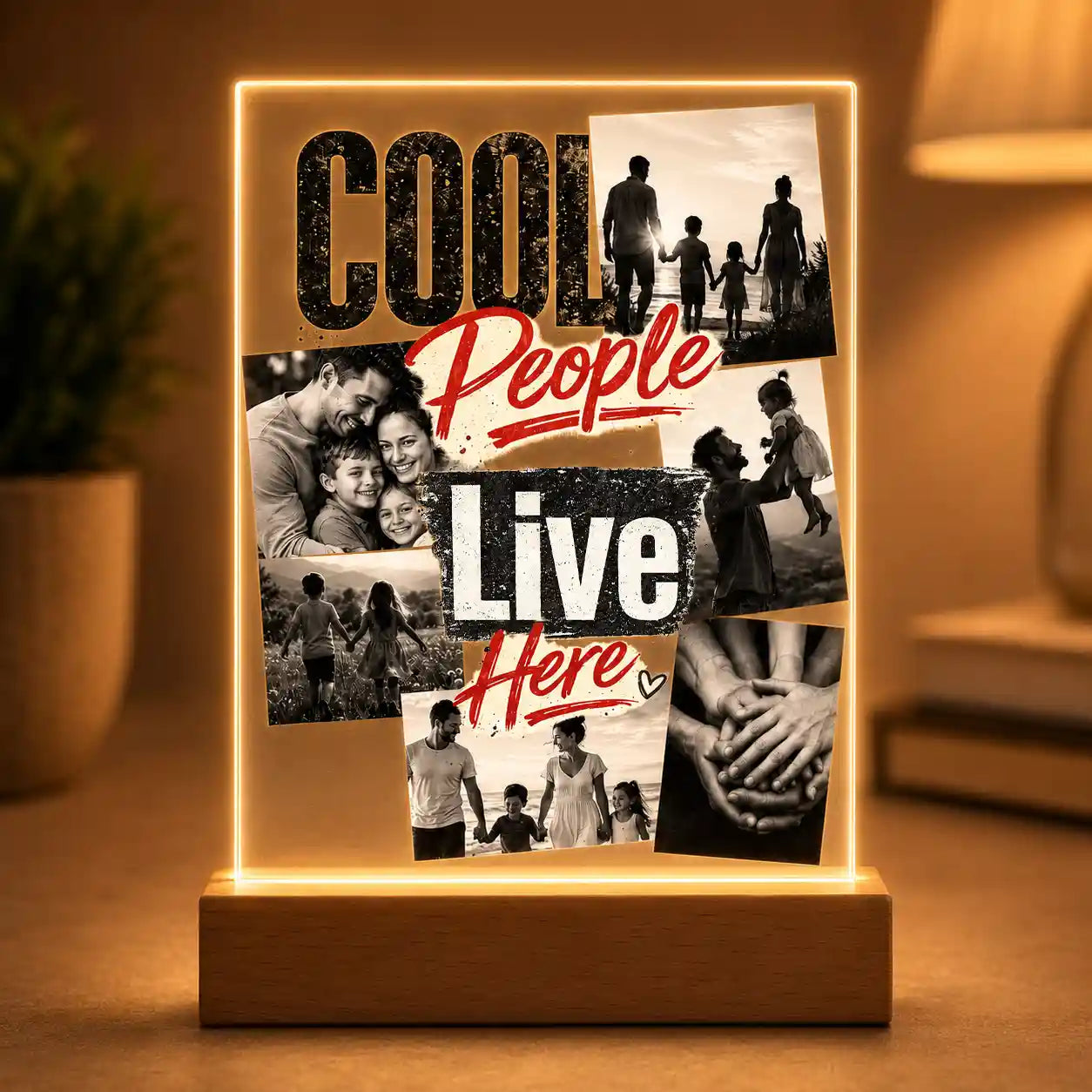 Acrylglas-Lampe Fotocollage "Cool People live here"