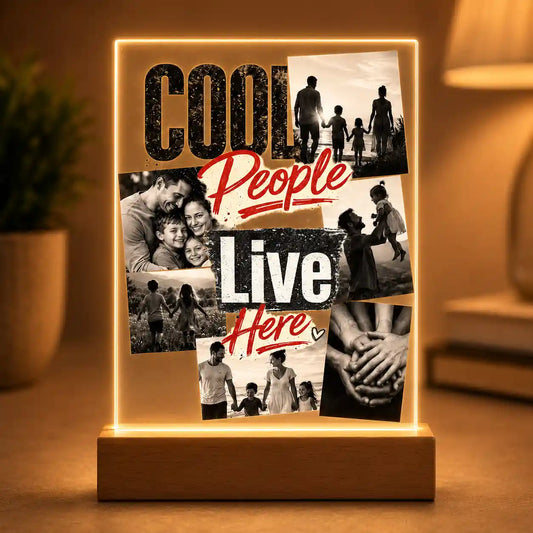 Acrylglas-Lampe Fotocollage "Cool People live here"