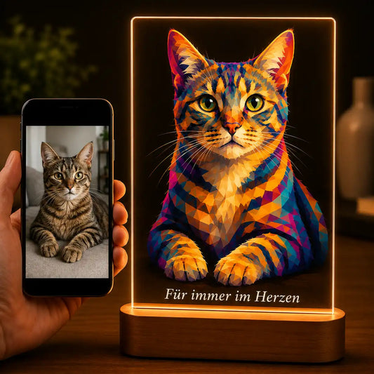 Acrylglas-Lampe Katzen-Portrait „Polygon"