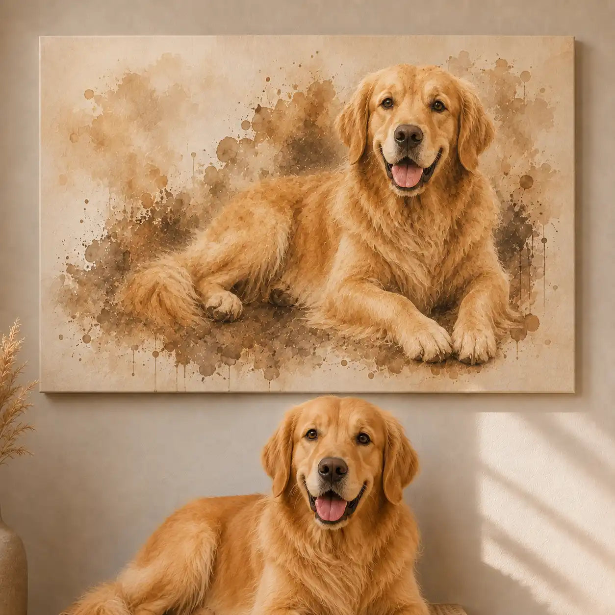 Leinwand Hunde-Portrait „Pfote als Aquarell“ - Querformat
