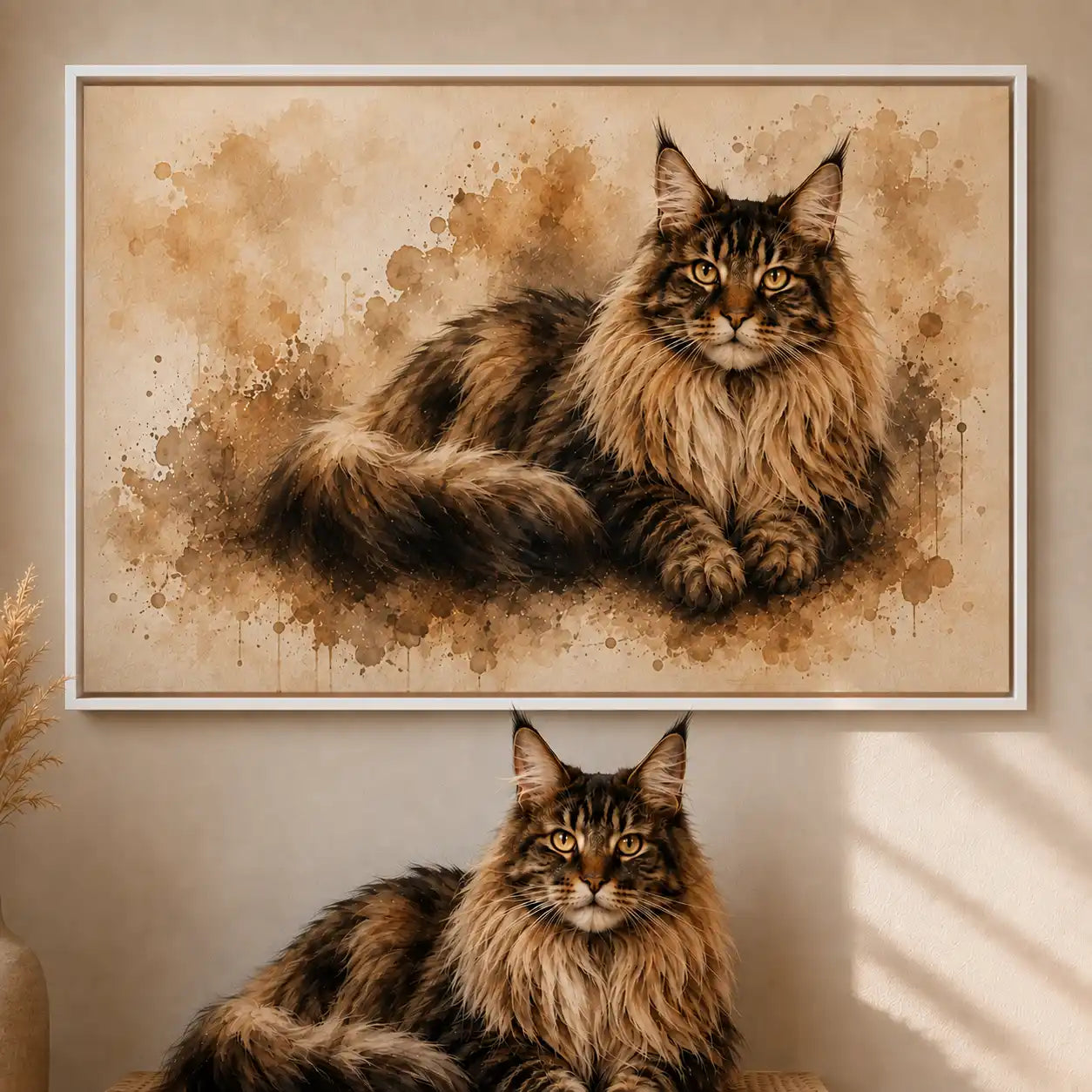 Leinwand Katzen-Portrait „Pfote als Aquarell“ - Querformat