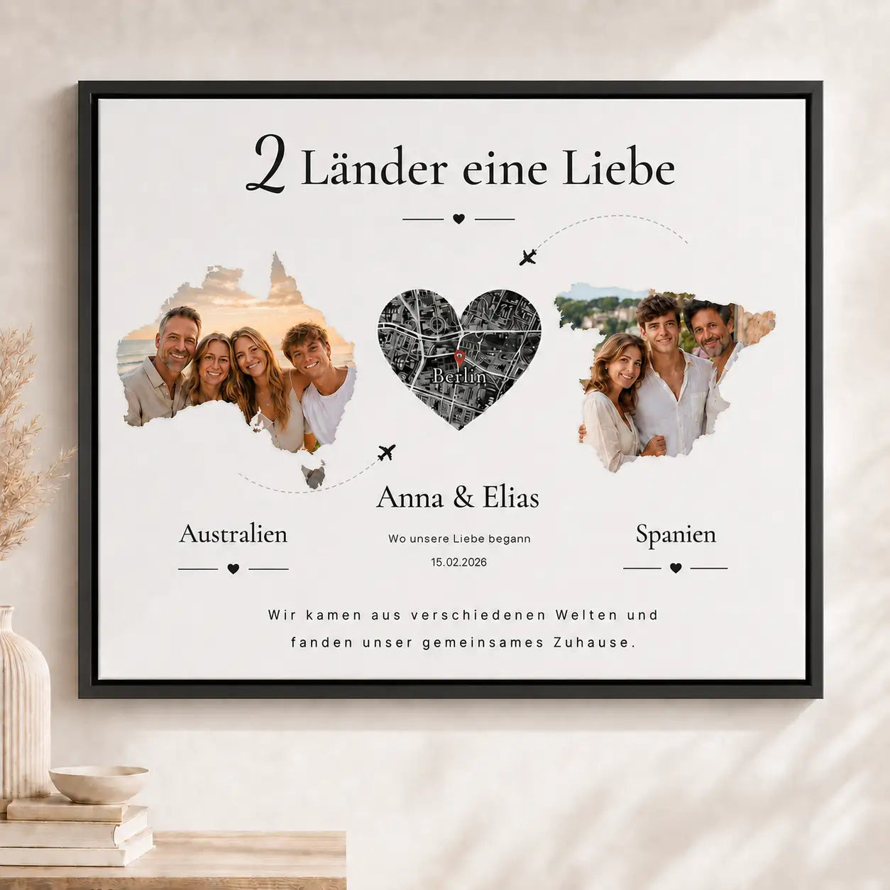 Leinwand "2 Länder eine Liebe“ mit Karte & Fotos
