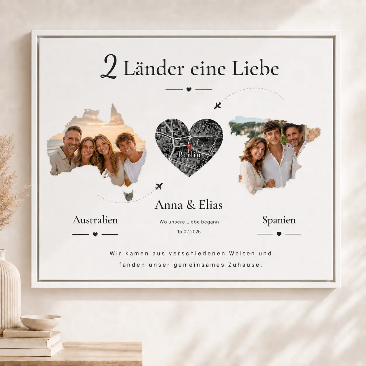 Leinwand "2 Länder eine Liebe“ mit Karte & Fotos