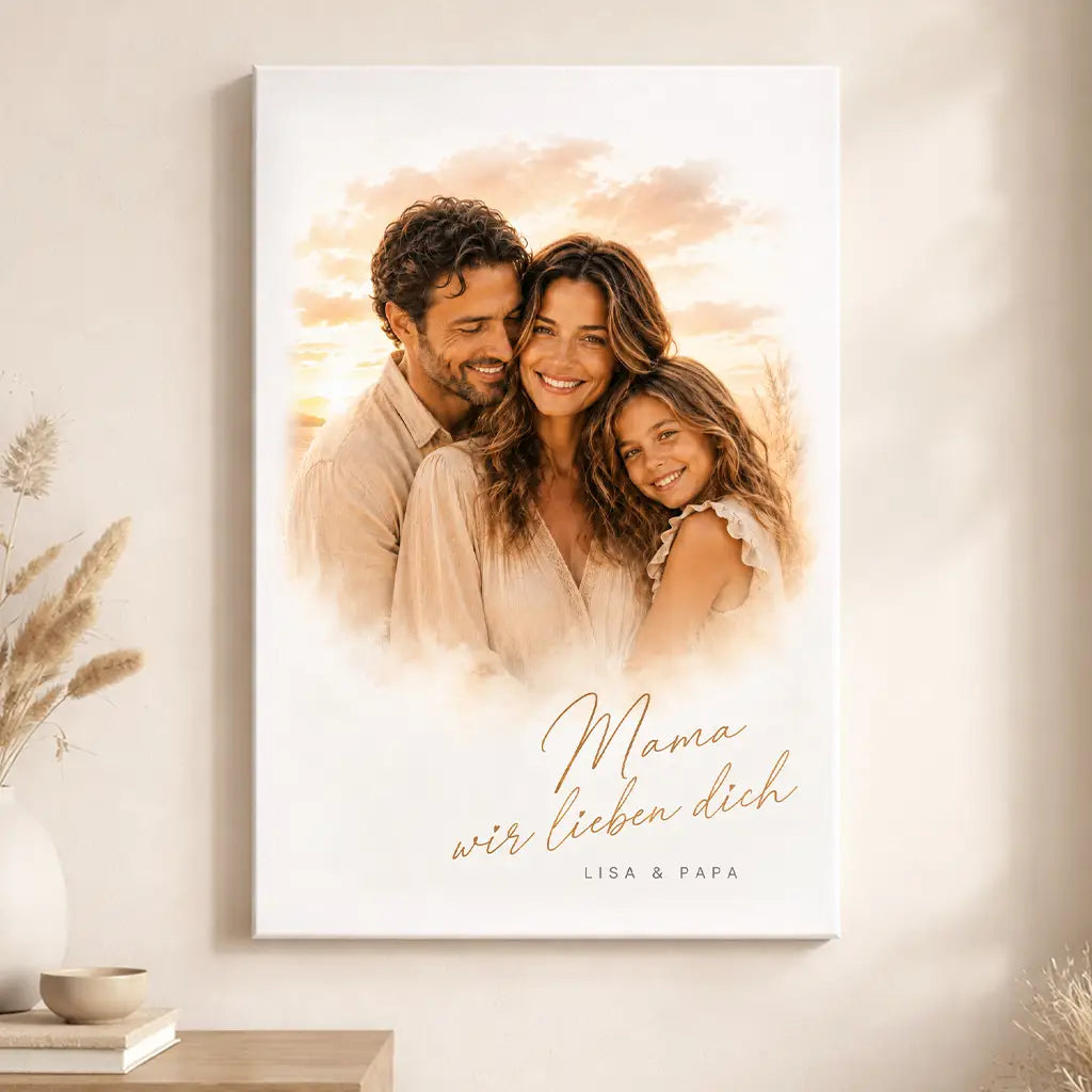 Leinwand Familien-Portrait "Sonnenuntergang"