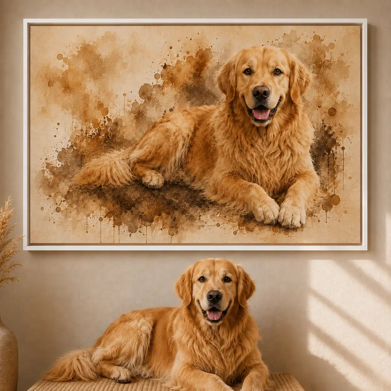 Leinwand Hunde-Portrait „Pfote als Aquarell“ - Querformat
