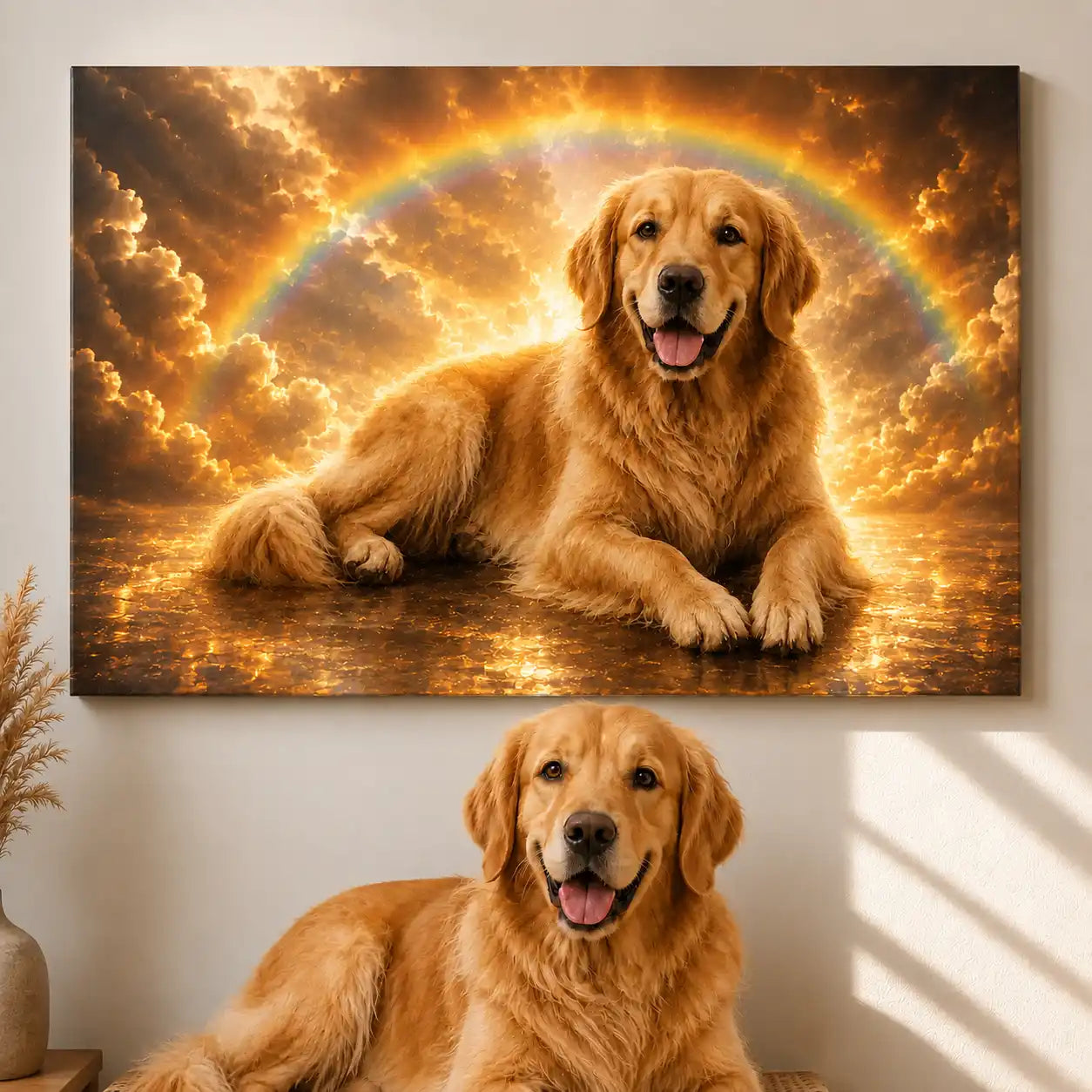 Leinwand Hunde-Portrait „Regenbogenpfote" - Querformat
