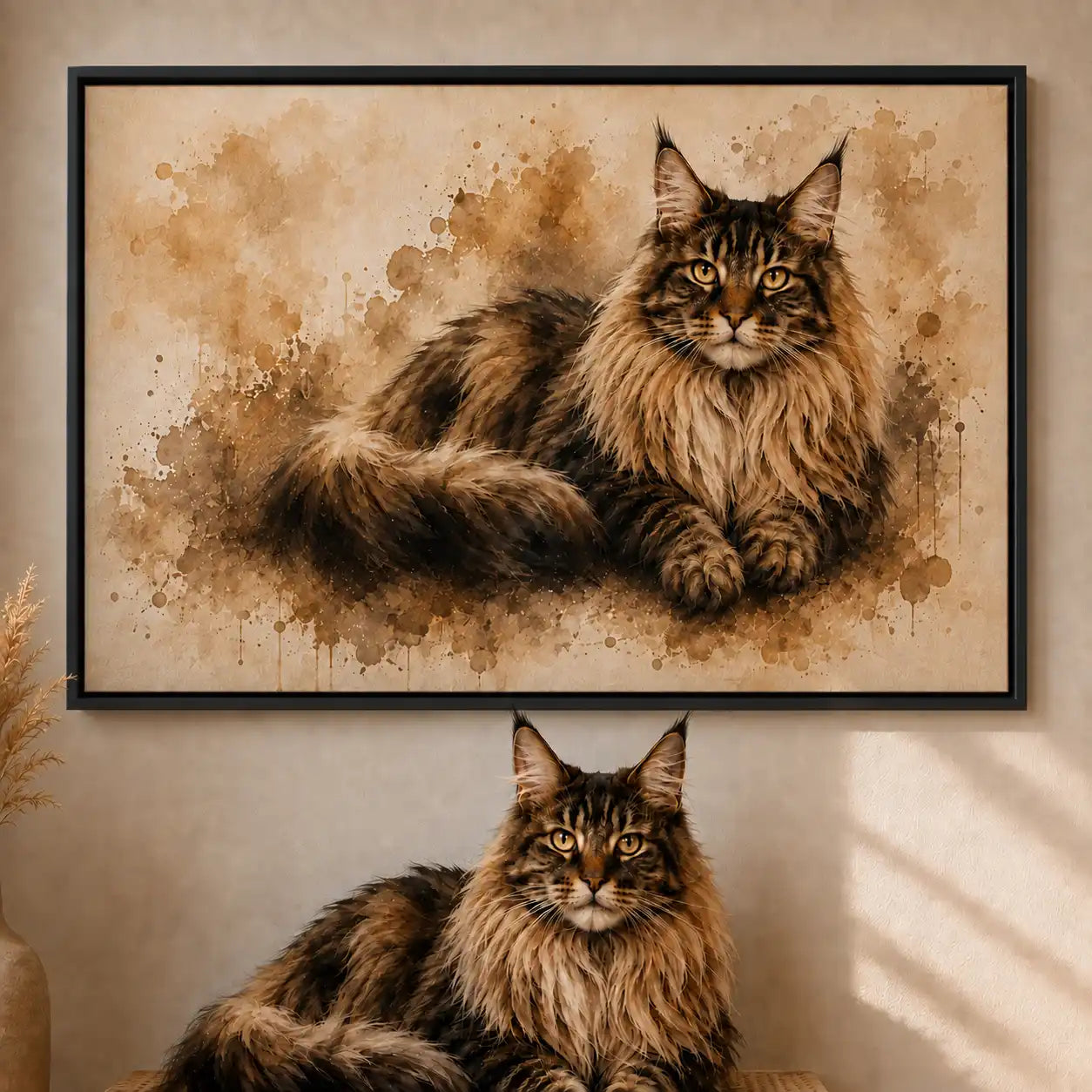 Leinwand Katzen-Portrait „Pfote als Aquarell“ - Querformat