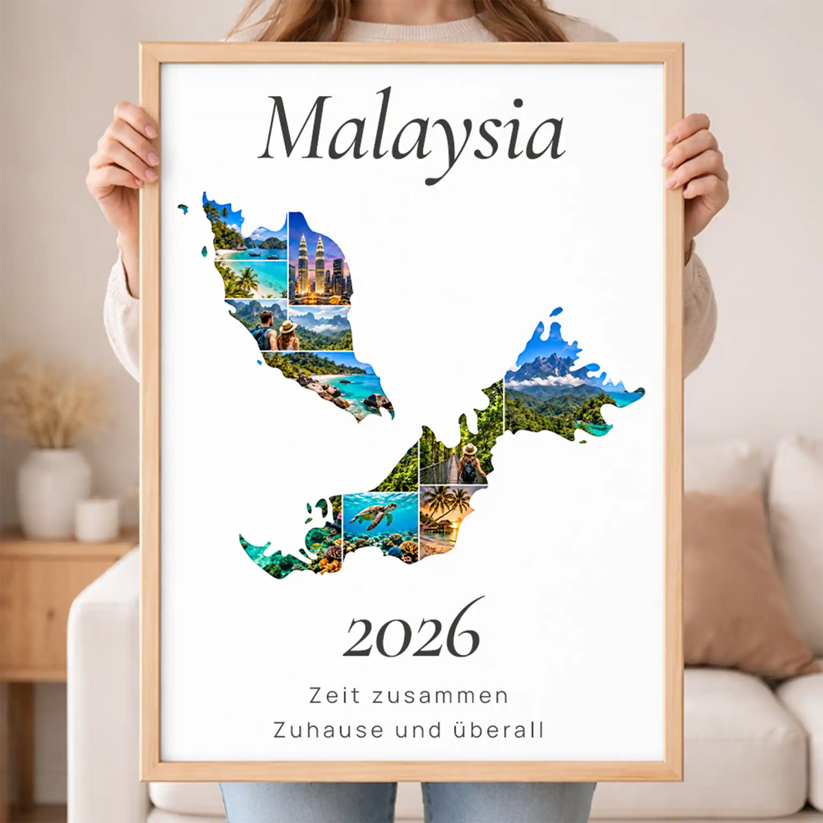 Personalisiertes Malaysia  Wandbild "Reisemomente" | Länder-Edition Erinnerung Urlaub Fotogeschenk Fotos Reise | Poster groß DIN A2