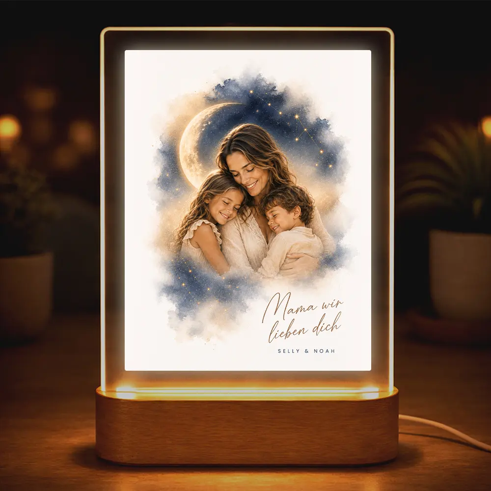 Acrylglas-Lampe Familien-Portrait "Bis zum Mond"