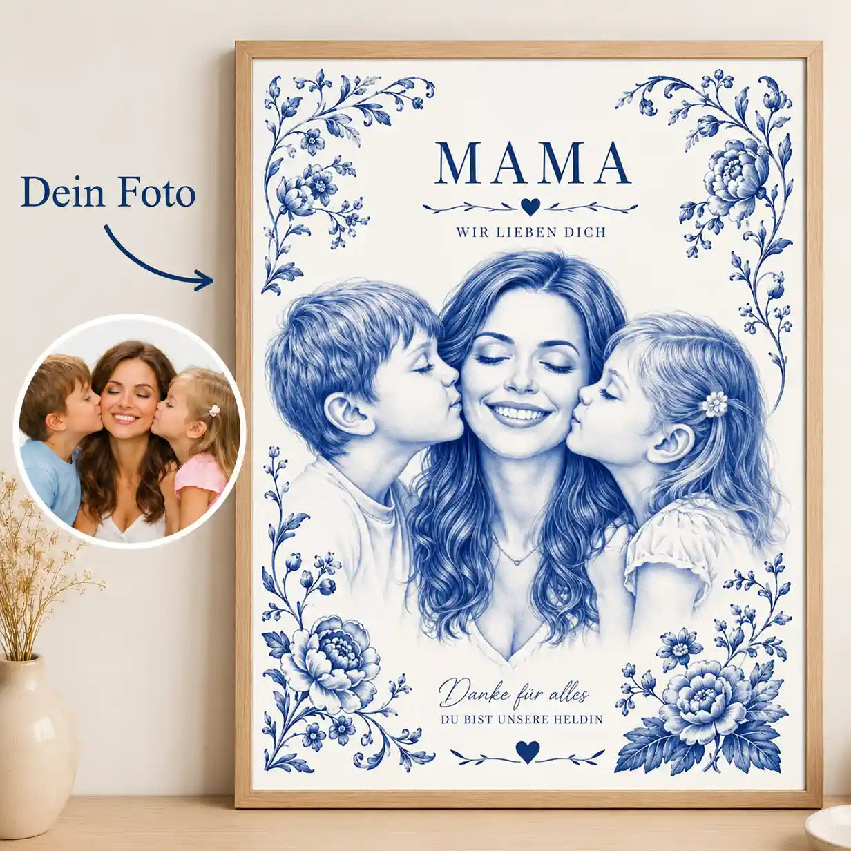 Poster Foto in Keramik Blau-weiß Zwiebelmuster