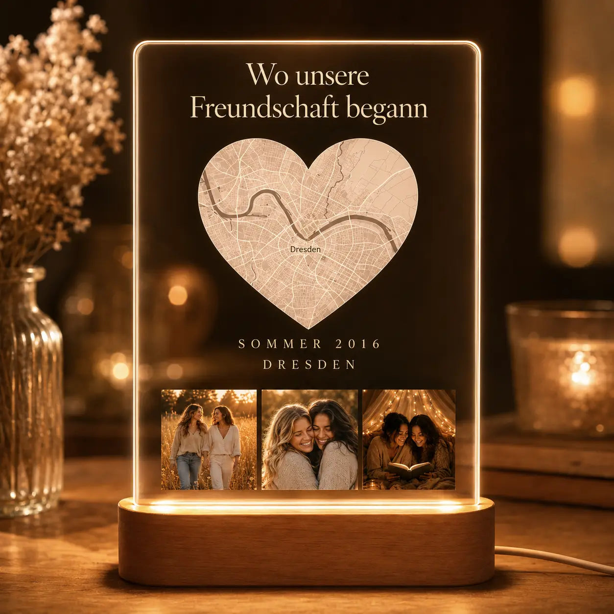 Acrylglas-Lampe "Wo unsere Freundschaft begann #1"