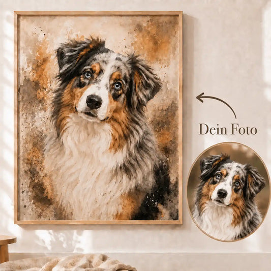 Wandbild Hunde-Portrait „Pfote als Aquarell“