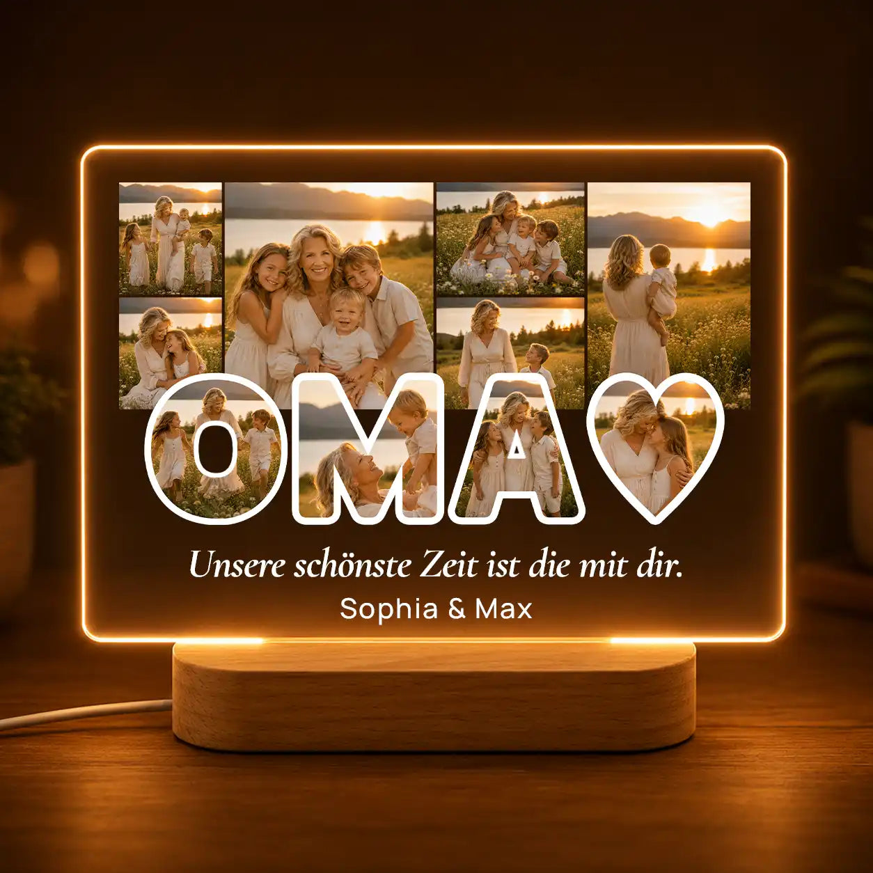 Acrylglas-Lampe Fotocollage "Herzensworte"
