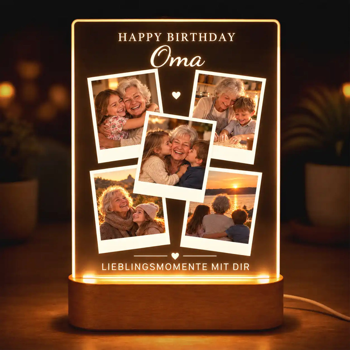 Personalisiertes Geburtstagsgeschenk Oma  Acrylglas-Lampe Fotocollage "Geburtstag" #3 Fotogeschenk Fotos
