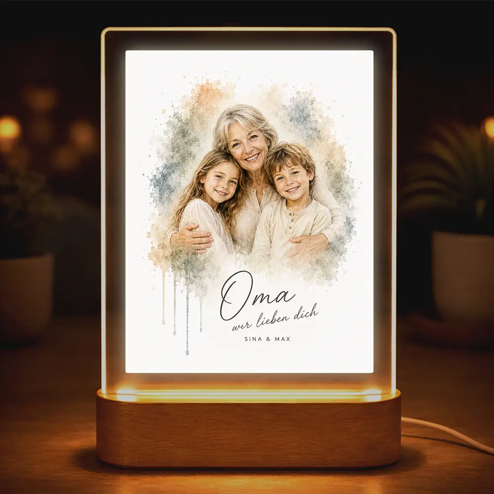 Acrylglas-Lampe Familien-Portrait "Aquarell"
