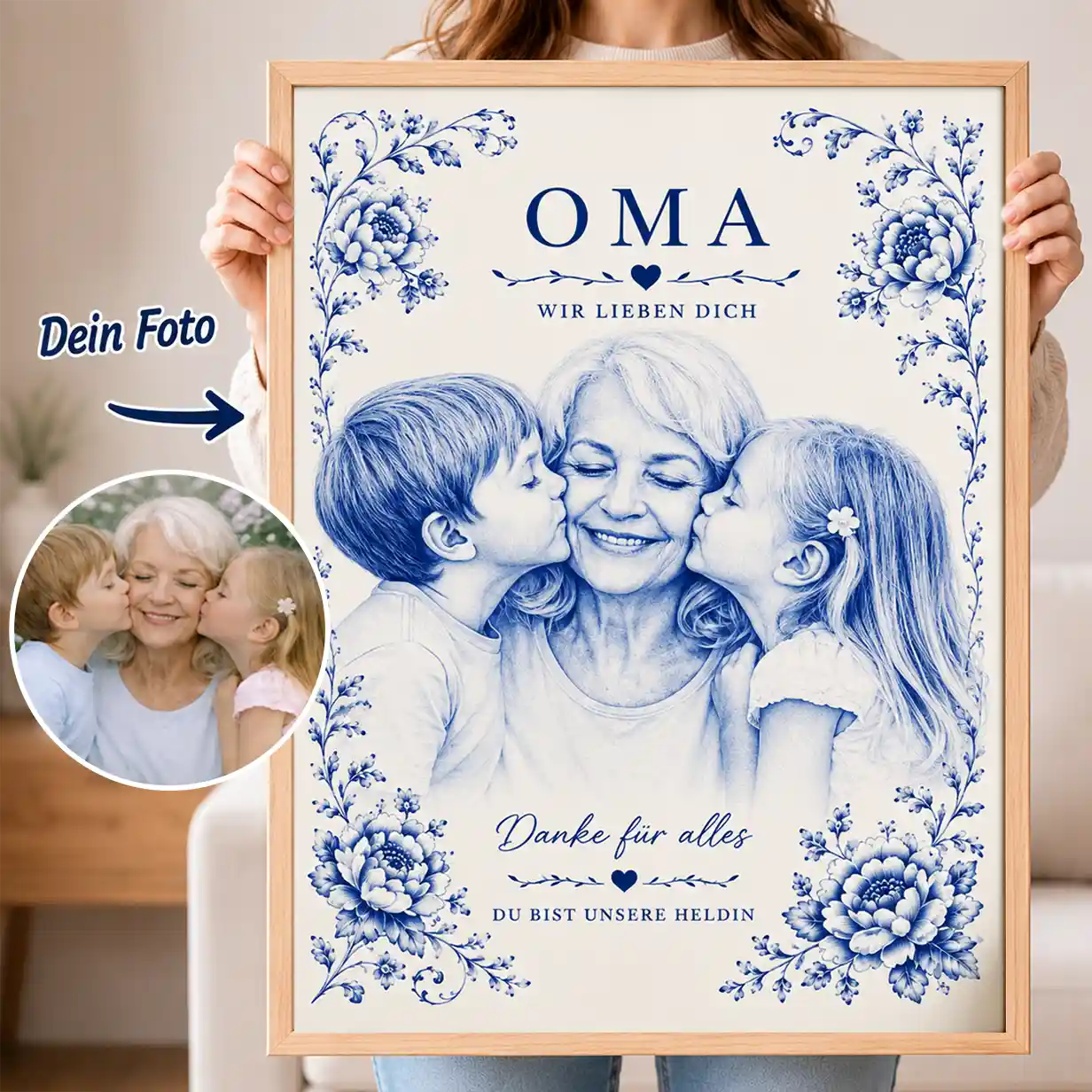 Wandbild Foto Keramik Blau-Weiß Zwiebelmuster