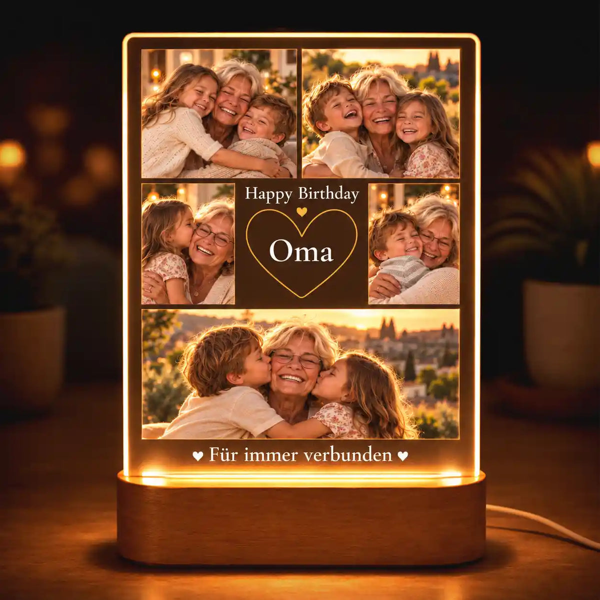 Personalisiertes Geburtstagsgeschenk Oma  Acrylglas-Lampe Fotocollage "Geburtstag" #2 Fotogeschenk Fotos