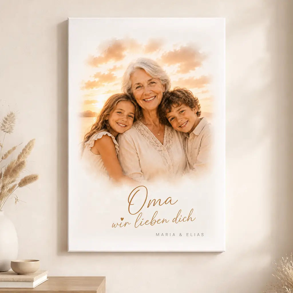 Leinwand Familien-Portrait "Sonnenuntergang"