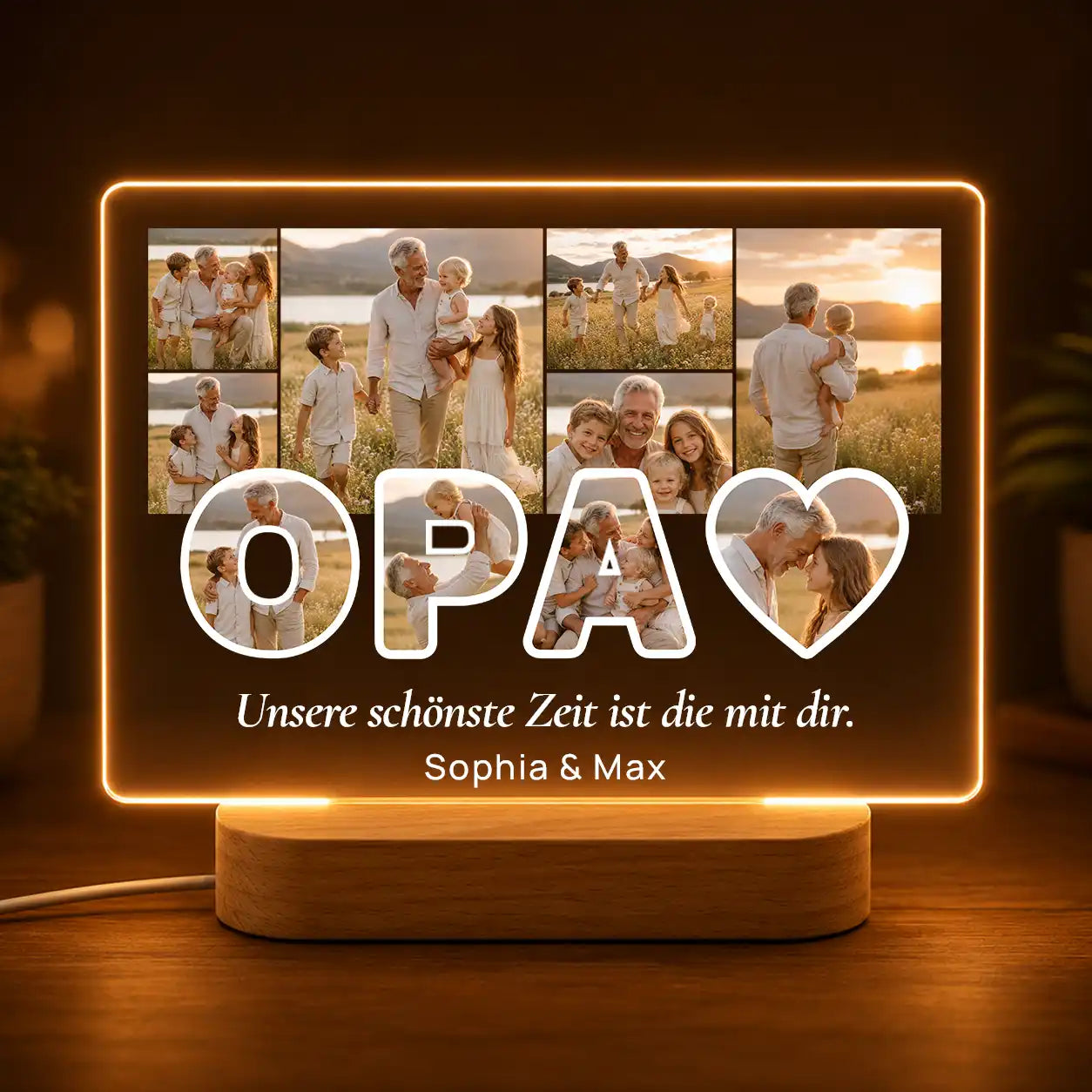 Acrylglas-Lampe Fotocollage "Herzensworte"