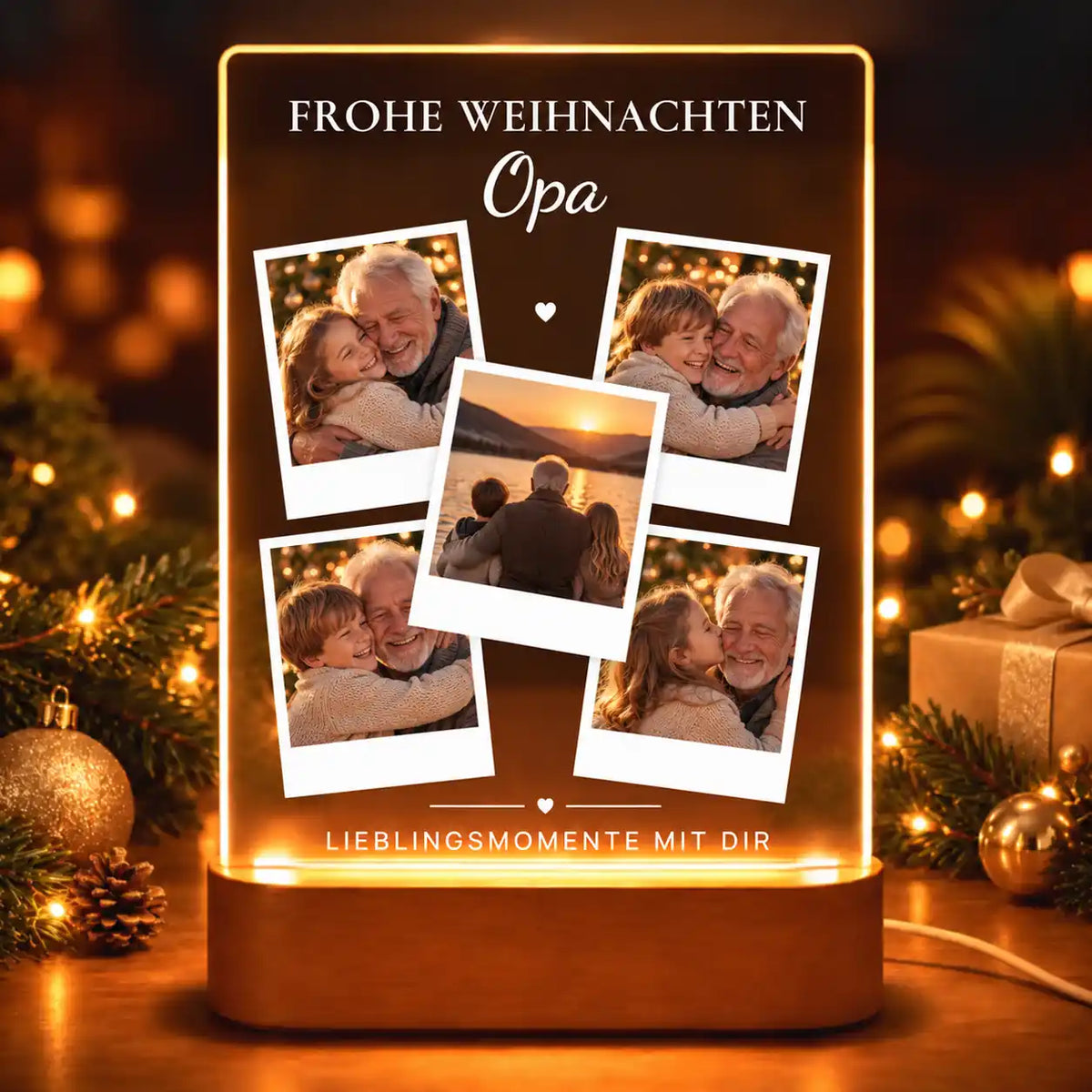 Personalisiertes Weihnachtsgeschenk für Opa  Acrylglas-Lampe Fotocollage "Frohe Weihnachten" Fotogeschenk Fotos