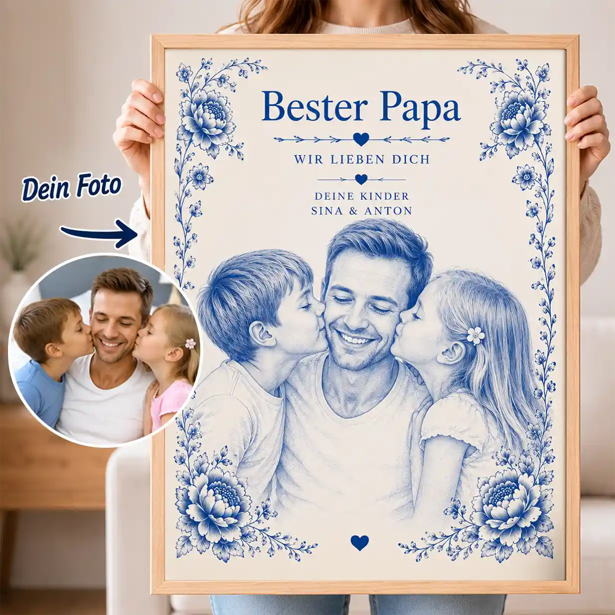 Wandbild Foto Keramik Blau-Weiß Zwiebelmuster