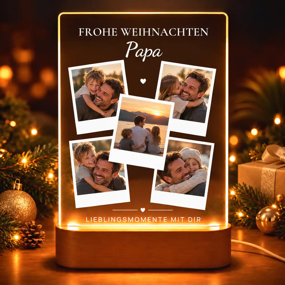 Acrylglas-Lampe Fotocollage "Frohe Weihnachten"