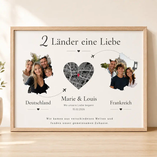 Poster "2 Länder eine Liebe" mit Karte & Fotos