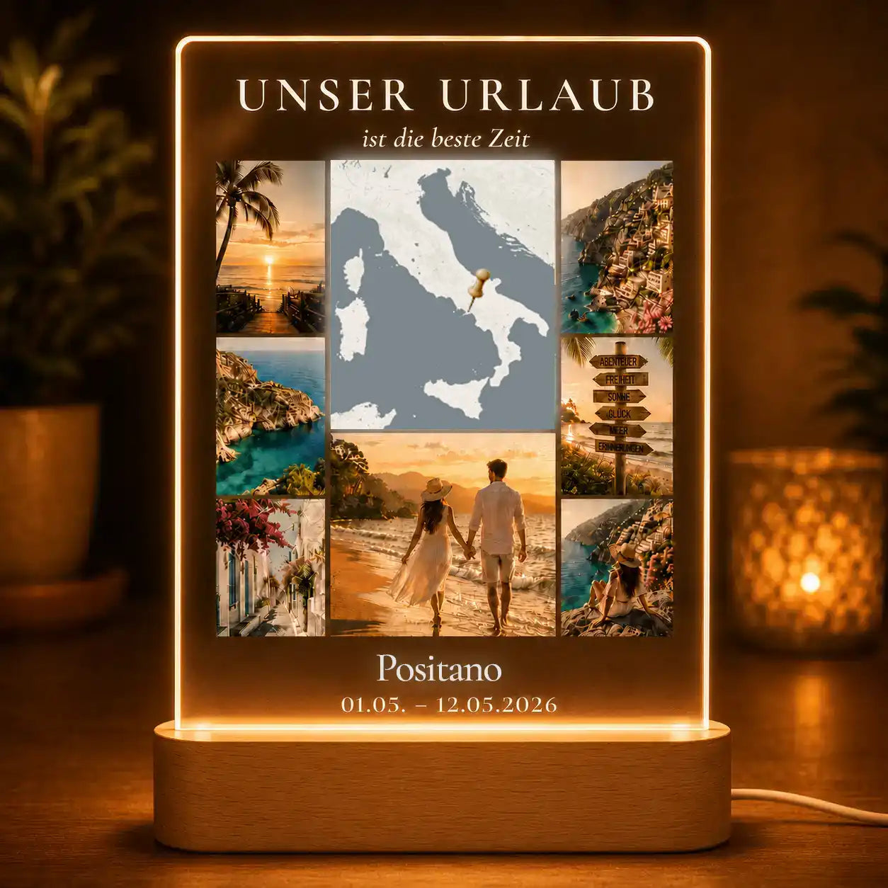 Acrylglas-Lampe "Urlaubserinnerungen mit personalisierter Karte"
