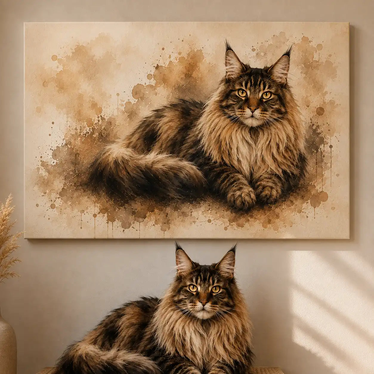 Leinwand Katzen-Portrait „Pfote als Aquarell“ - Querformat
